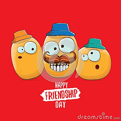 Happy Friendship day vector illustration. funky kids potato with friends.vector friends tiny kids potato characters Vector Illustration