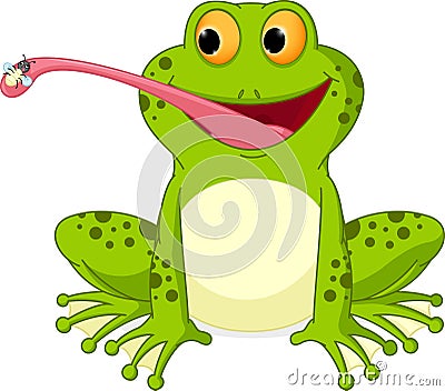 Happy frog cartoon catching fly Vector Illustration
