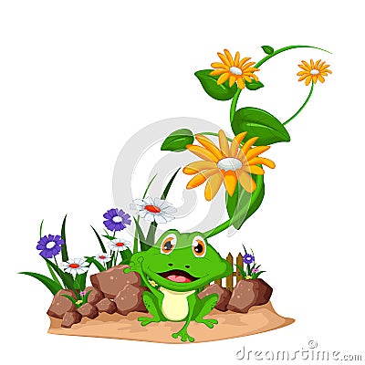 Happy frog cartoon on garden Stock Photo