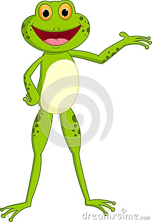 Happy frog cartoon presenting Vector Illustration