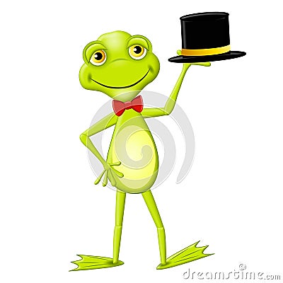 Happy Frog Holding Hat Cartoon Illustration