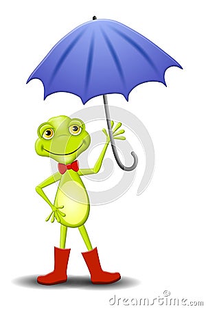 Happy Frog Holding Umbrella Cartoon Illustration