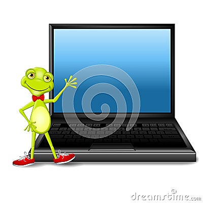 Happy Frog with Laptop Cartoon Illustration