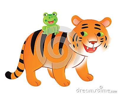 Happy Frog and Tiger Cartoon and Cute Illustration Cartoon Illustration