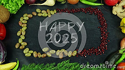 Happy 2025 fruit stop motion Stock Photo