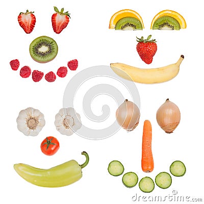 Happy fruit and vegetable faces Stock Photo