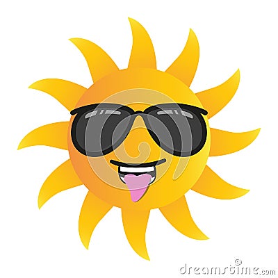 Happy funny cartoon sun smiling with sunglasses isolated vector illustration on white background Vector Illustration