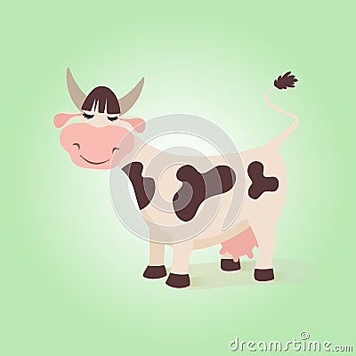 Happy funny cow. Creative illustration farm cute cows with expressions character and pink udder. Vector comic cattle Vector Illustration