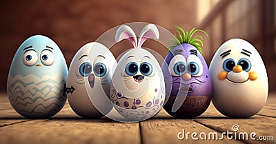 Happy funny group Easter egg cartoon character, Easter concept, generated ai Stock Photo