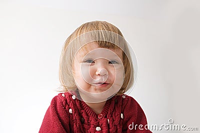 Happy funny little girl emotional playing. cute caucasian blond baby Stock Photo
