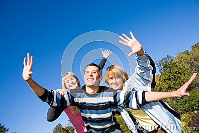 Happy funny people jumping Stock Photo