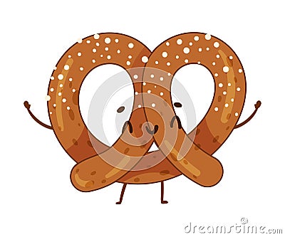 Happy funny smiling pretzel cartoon character vector illustration Vector Illustration