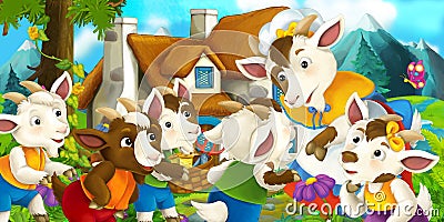 Happy and funny traditional farm scene - stage for different usage Cartoon Illustration