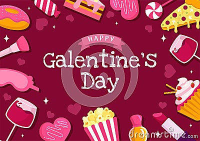 Happy Galentine's Day Vector Illustration on February 13th with Celebrating Women Friendship for Their Freedom Vector Illustration