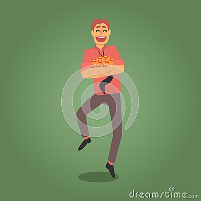 Happy Gambler With Full Hands Of Money He Won, Gambling And Casino Night Club Related Cartoon Illustration Vector Illustration