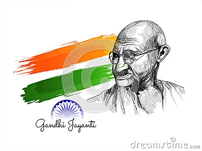 Happy Gandhi Jayanti background with mahatma gandhi sketch Vector Illustration