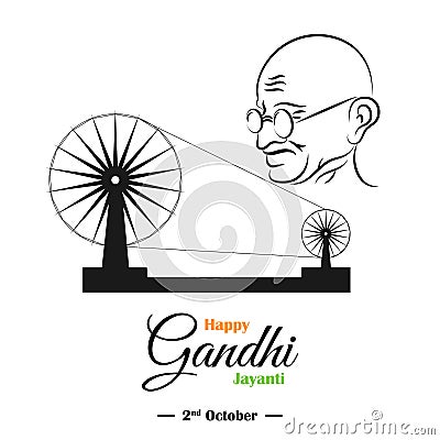 Happy Gandhi Jayanti, 2nd October, Mahatma Gandhi ji with spinning wheel poster, vector illustration Vector Illustration