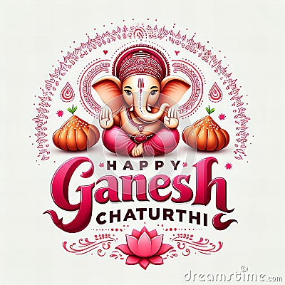 A happy ganesha chaturthi poster with pink elephant Stock Photo