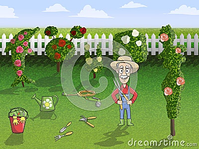 Happy gardener character at work Vector Illustration