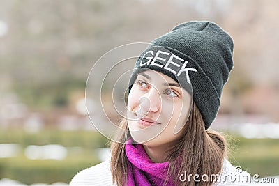 Happy Geek Girl Portrait Stock Photo