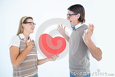 Happy geeky hipster and her boyfriend Stock Photo