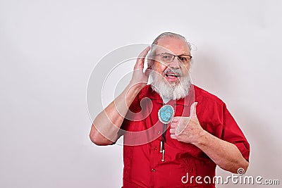 Happy gentleman smiling giving thumb up sign. Stock Photo