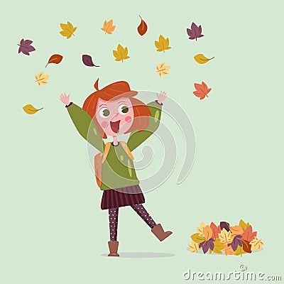 Happy girl in autumn Vector Illustration