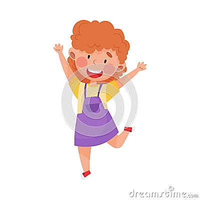 Happy Girl Character with Red Hair Jumping High with Joy and Excitement Vector Illustration Vector Illustration