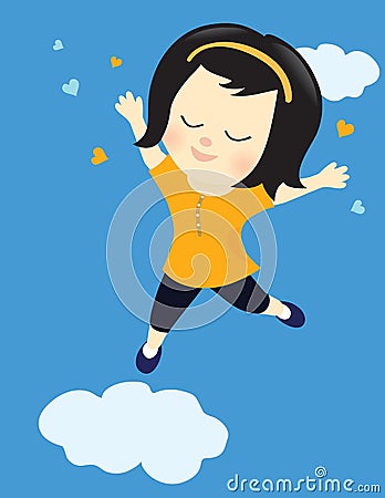 Happy girl on cloud nine Vector Illustration