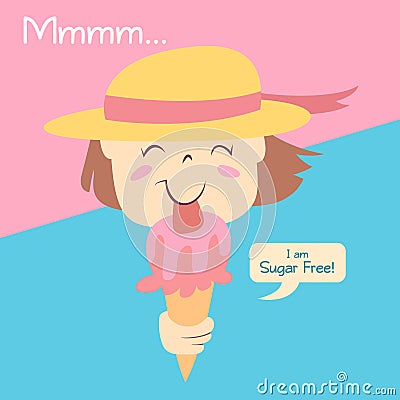 Sugar Free Ice Cream Girl Vector Illustration