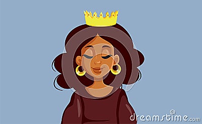 Confident Woman Wearing a Golden Crown Vector Cartoon Illustration Vector Illustration