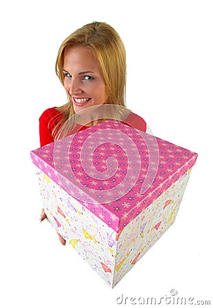 Happy girl with gift Stock Photo