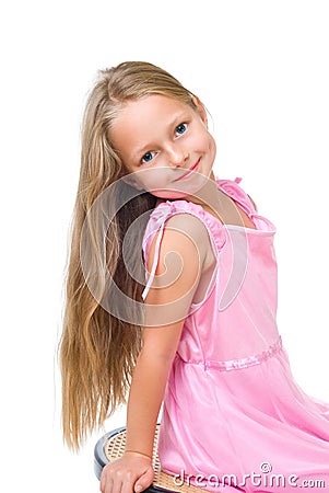 Happy girl with long blond hair Stock Photo