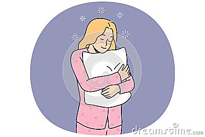 Happy girl in pajama holding pillow Vector Illustration