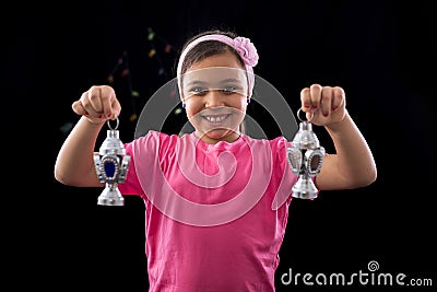 Happy Girl with Ramadan Lanterns Stock Photo