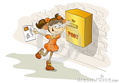 Happy girl sending letter to dear friend Vector Illustration