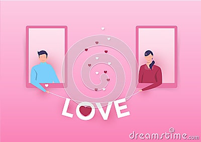 happy girl show love word from door to boy love valentine day comcept vector illustrator Vector Illustration