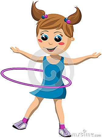 Happy Girl Twirling Hula Hoop Vector Illustration