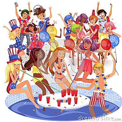 Students pool alcohol party Vector Illustration