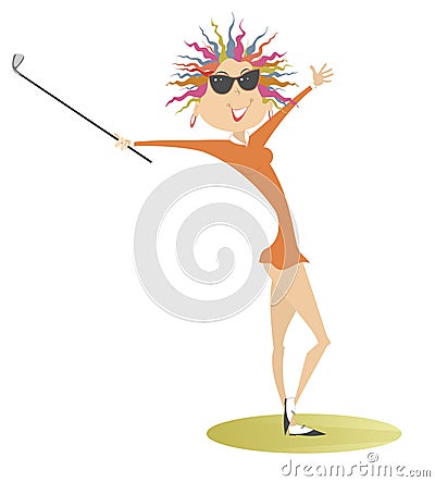 Young golfer woman on the golf course illustration Vector Illustration