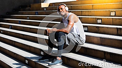 Happy good healthy and wellness concept. fitness, sport, workout people and lifestyle concept. African american man sweating Stock Photo