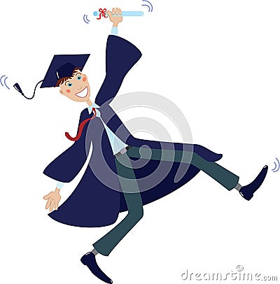 Happy graduate in cap and gown with diploma Stock Photo