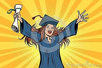 Happy graduate girl student of the College or University Vector Illustration