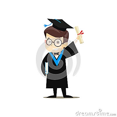 Happy graduate holding a book and diploma in his hands Vector Illustration