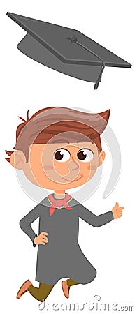 Happy graduate kid jumping. Funny student boy Vector Illustration