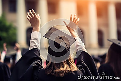 Happy graduate student cheering with raised hands AI generated Stock Photo
