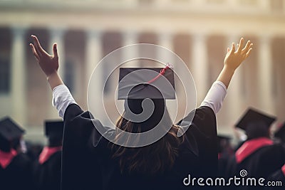 Happy graduate student cheering with raised hands AI generated Stock Photo