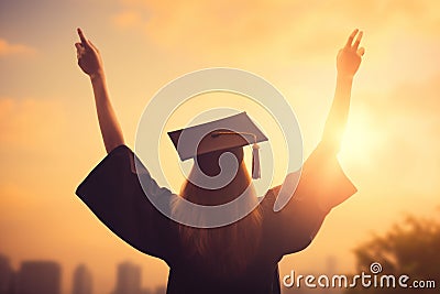 Happy graduate student cheering with raised hands AI generated Stock Photo