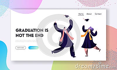 Happy Graduate Students Celebrate Diploma Certificate and End of Education in University. Man and Woman Throw Academical Cap Vector Illustration