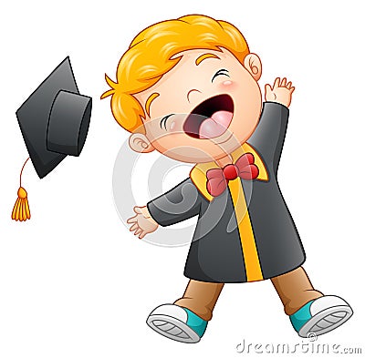 Happy graduation boy cartoon Vector Illustration
